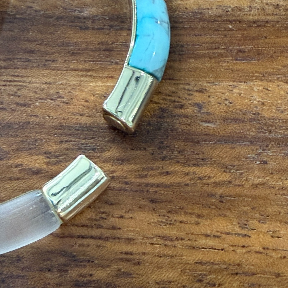 Alexis Bittar Gold and Blue Lucite Bangle Bracelet - Picture 3 of 5